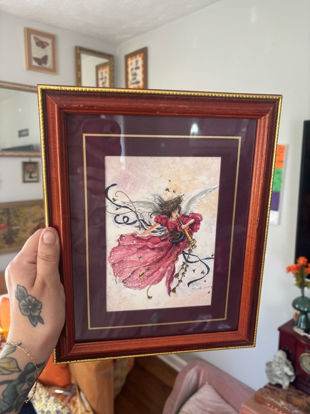 Framed Fairy Art Print in Deep Pink and Burgundy Mat